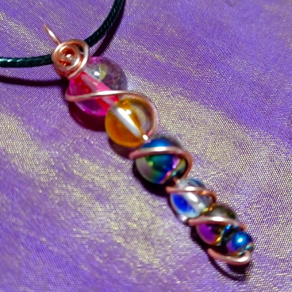 Gleamy moonstone glass unicorn horn wand copper beaded handmade gems rainbow ๐ - Picture 4 of 5